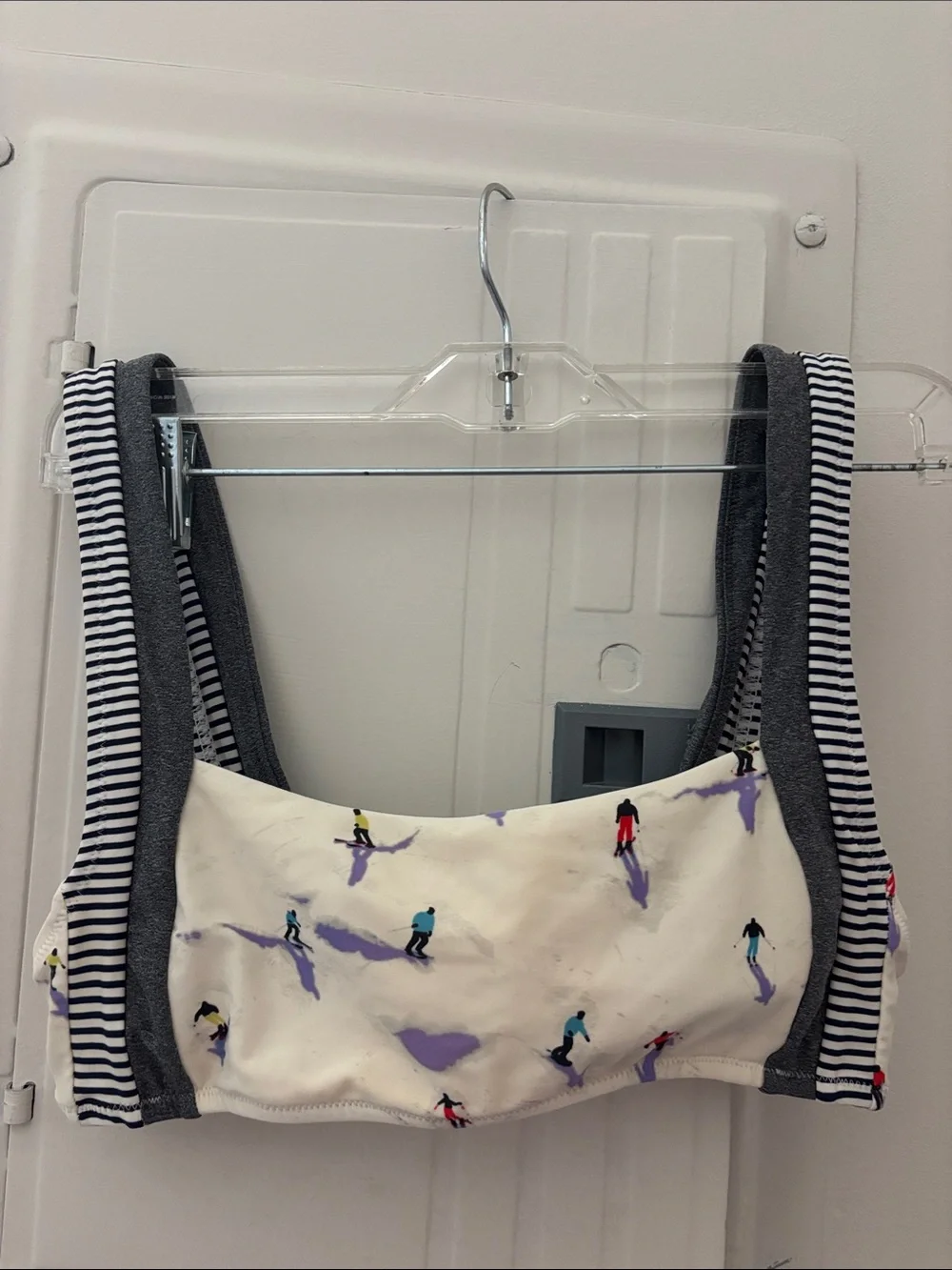 Aerie White & Grey Square Neck Ski Print Wide Strap Bikini Top size small
